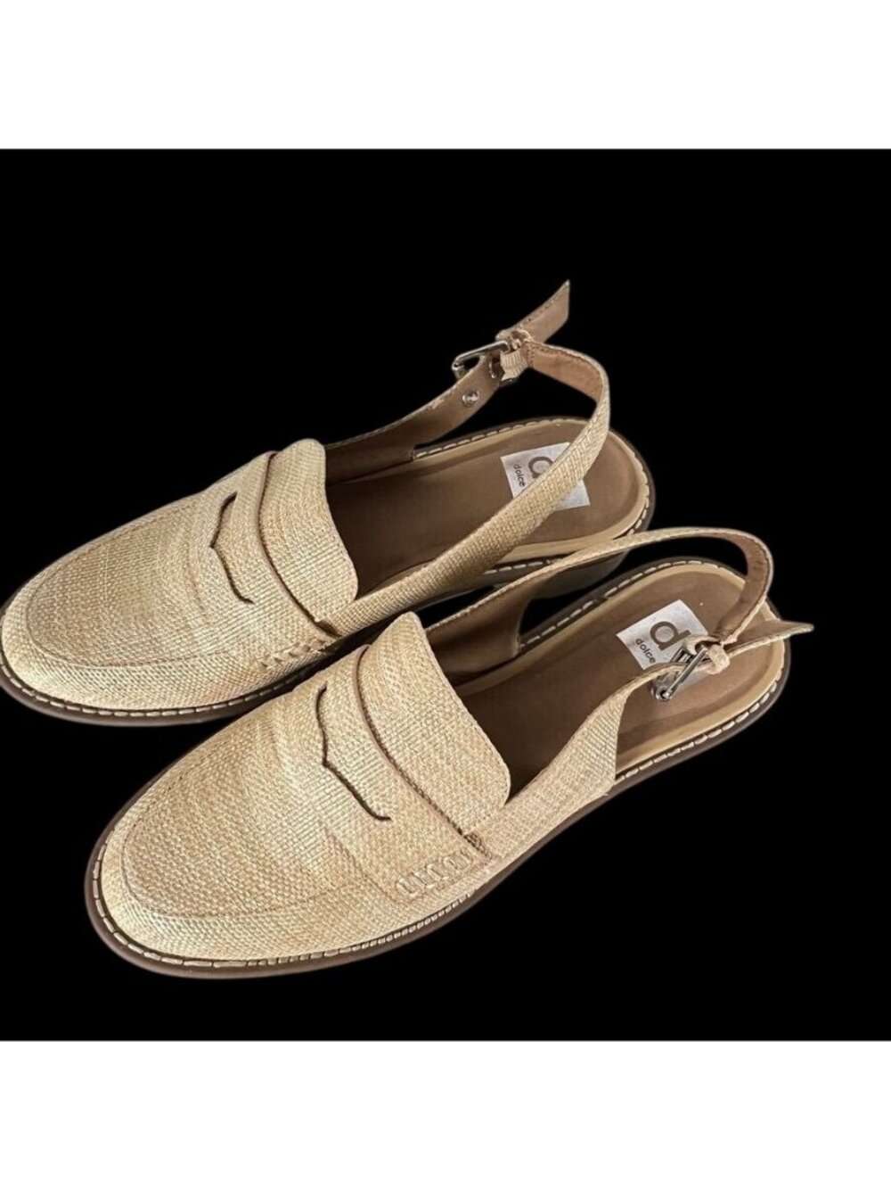 Dolce Vita Hard Natural Raffia Platform Loafers Slingback Woven Shoes 9 Preppy - Picture 5 of 12
